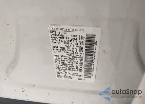 2014 Nissan Murano Le from USA, damaged, VIN JN8AZ1MWXEW508337